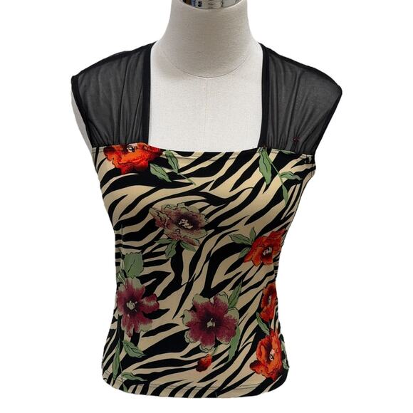 Y2k Suzie In The City Zebra Floral Print Sheer Blouse - Picture 3 of 6